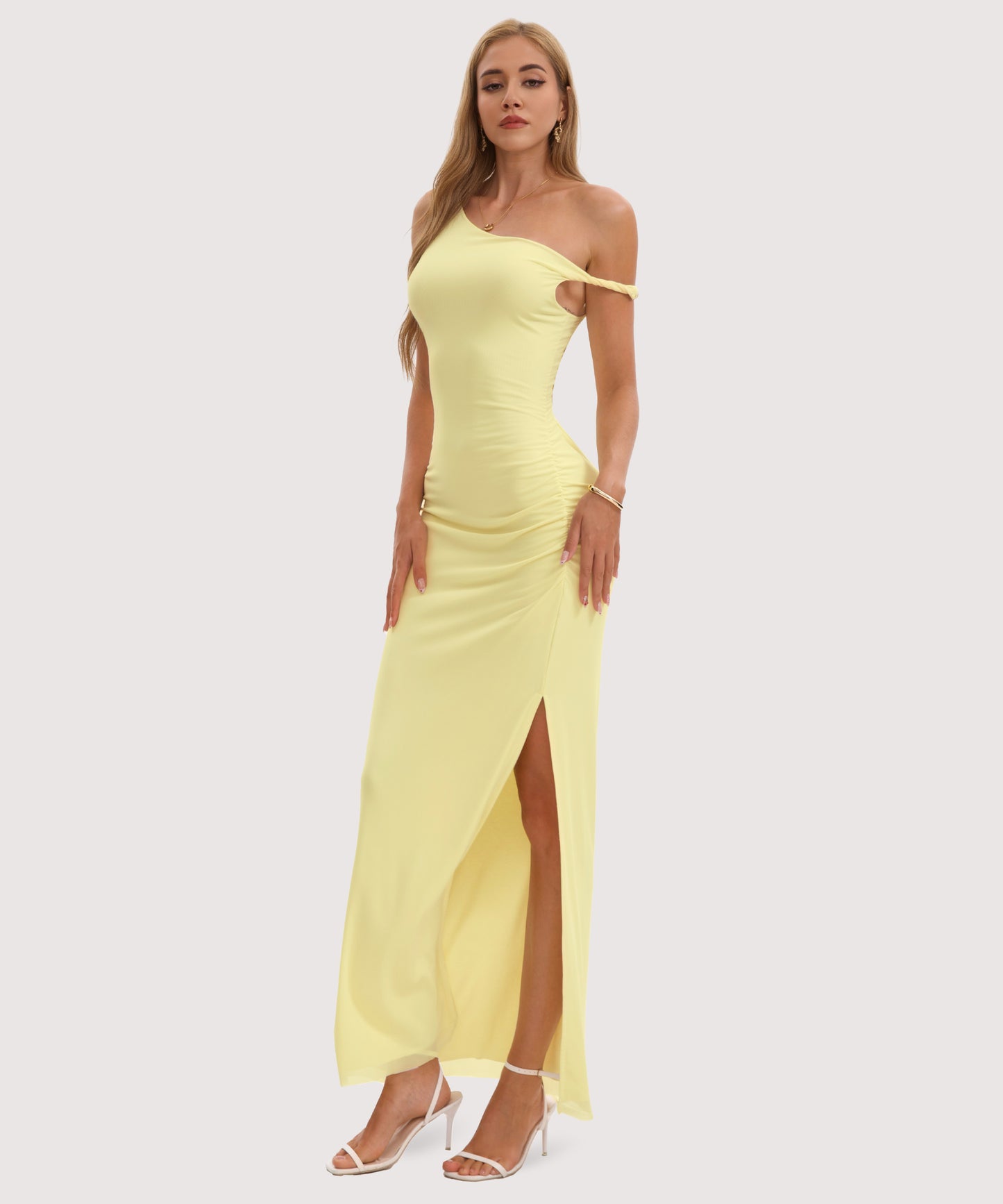 Twist Strap Side Slit Maxi Dress-Yellow