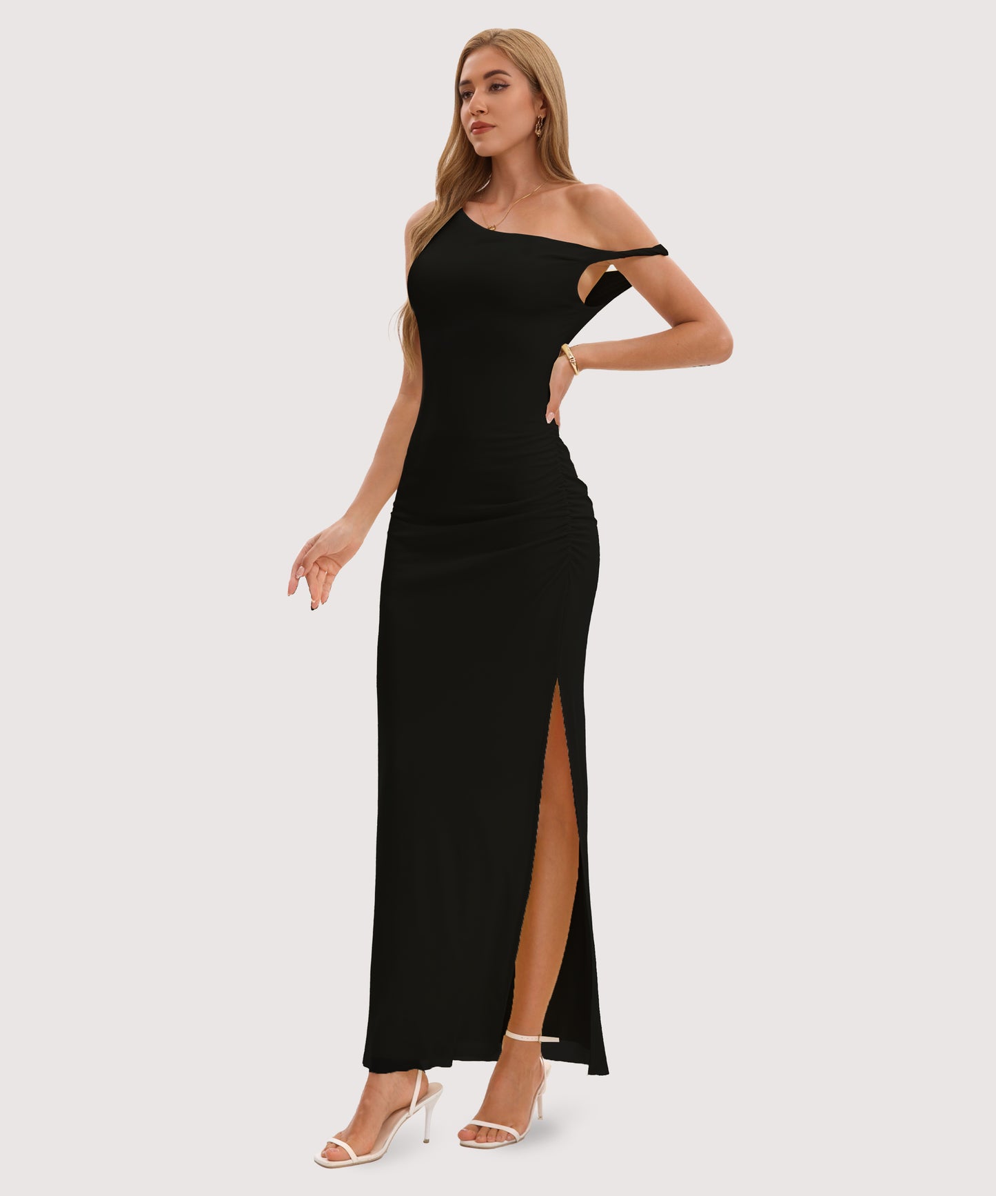 Twist Strap Side Slit Maxi Dress-Black
