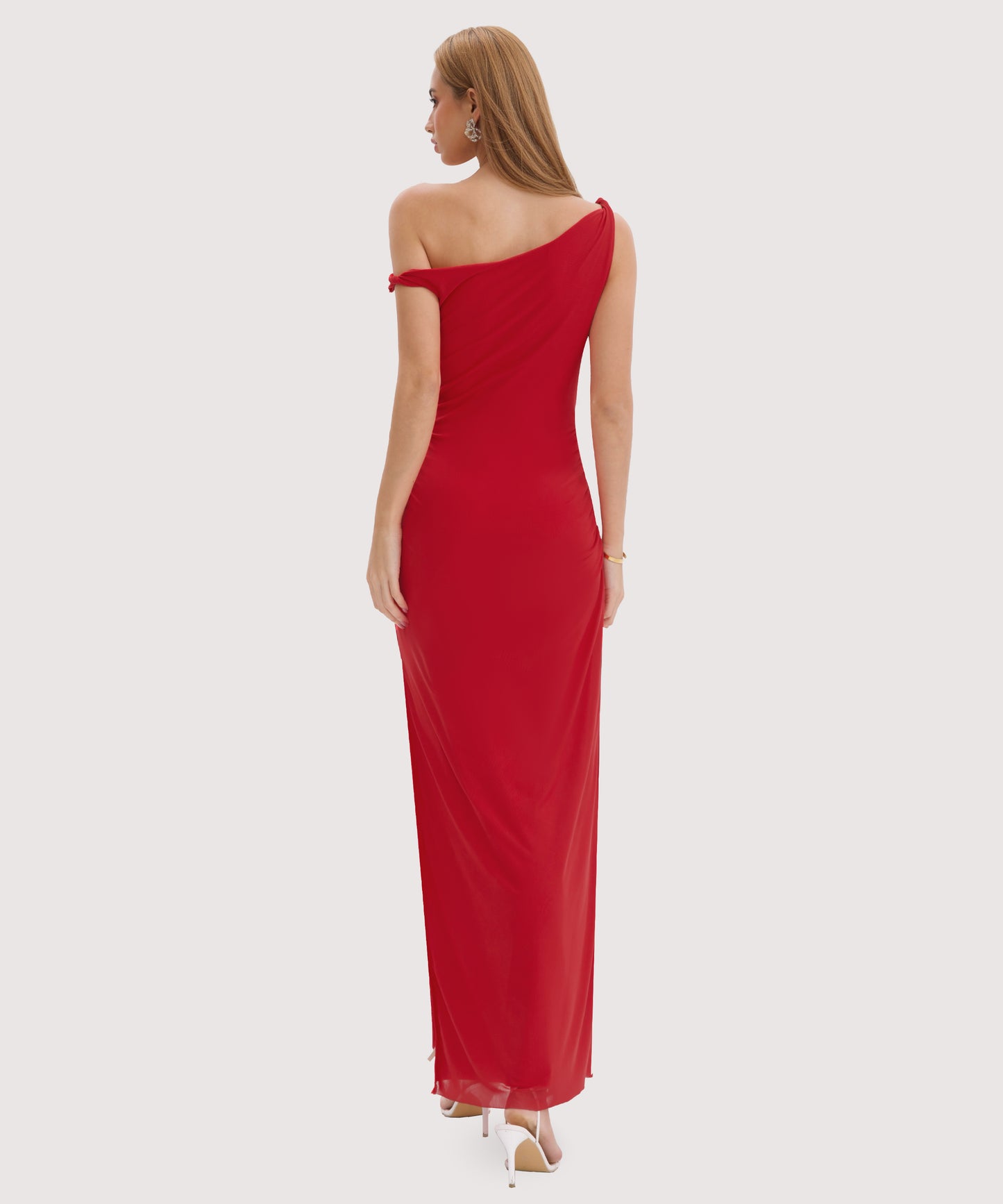 Twist Strap Side Slit Maxi Dress-Red