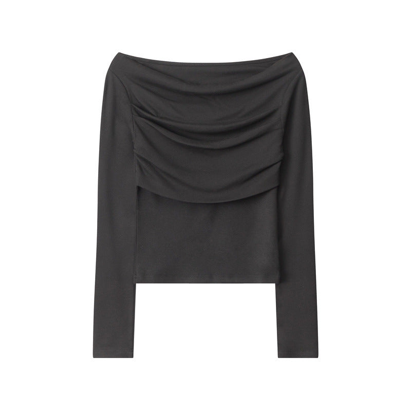Ruched Off-the-Shoulder Slim Fit Long Sleeve Top