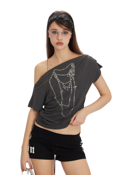 Asymmetric Off-Shoulder Crop Top